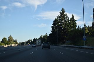 A new flyover ramp was added to carry motorists from Interstate 5 north onto Broadway (historic U.S. 99) during 2006 construction. Separate ramps were added linking the HOV-2 lanes with Broadway ahead of this confirming marker.