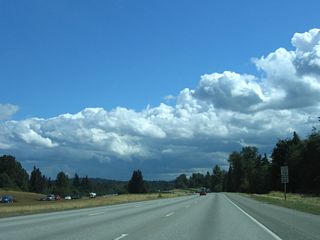 The roadways along Interstate 5 separate on the descent south to Pilchuck Creek.