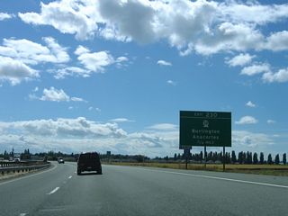 The second Burlington exit joins I-5 with SR 20 (Avon Cutoff / North Cascades Highway). SR 20 travels 436.13 miles across the state from U.S. 101 at Discovery Bay to U.S. 2 at Newport near the Idaho state line.