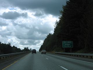 Lake Samish Road heads south from Nulle Road and W Lake Samish Drive in Whatcom County to meet Interstate 5 at a diamond interchange (Exit 240) near Alger.