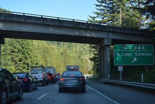 N Lake Samish Drive parallels Interstate 5 south from Exit 246 to Lake Samish. It forms the northwest quadrant of a loop road encircling the lake.