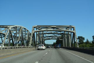 Interstate 5 south crossing the Nooksack River at Ferndale, Washington