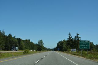 Rural Interstate 5 angles southeast from Blaine to Exit 270 with Birch Bay-Lynden Road. Birch Bay-Lynden Road connects the freeway with Birch Bay to the west and Lynden to the east.