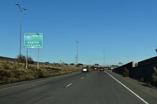 Interstate 5 continues 32 miles north to Downtown Seattle.