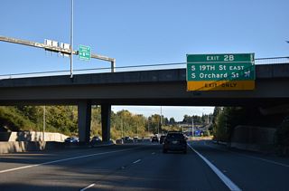 Exit 2 B loops west to S Orchard Street. Orchard Street leads south to Fircrest and Manitou.