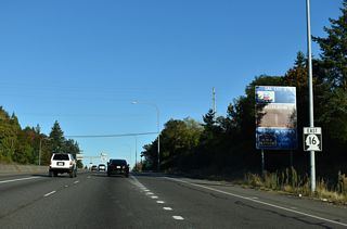 Eastbound shield assembly posted for SR 16 after Exit 4.