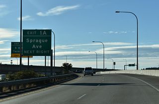 Separate ramps departs from each flyover linking Interstate 5 with SR 16 at Exit 1 A to Sprague Avenue north.