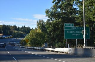 Exit 8 departs SR 16 west for 24th Street NW. 24th Street connects the freeway with Jahn Avenue SW and Stone Drive NW to Tacoma Narrows Airport (TIW), Wollochet, and Point Fosdick.