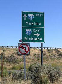 Webber Canyon Road ties into the Exit 96 diamond interchange of I-82/U.S. 12 at Benton City to form the eastbound beginning of SR 224.