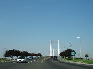 Approaching the cable-stayed Ed Hendler Bridge (Cable Bridge) on SR 397 north.