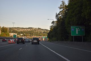 Interstate 90 east ascends into the Cascade Mountains from Issaquah to Snoqualmie Pass. The freeway proceeds from the often snow covered stretch to I-82 at Ellensburg, Moses Lake and Spokane.