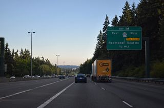 Two lanes leave Interstate 405 south to SR 520 at Exit 14 in a half mile. Yarrow Point and Clyde Hill lie to the west. The Redmond city center is 7.5 miles to the northeast.
