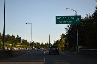 The former loop ramp from I-405 south to NE 85th Street east. NE 85th Street runs east to Rose Hill in east Kirkland, becoming Redmond Way at the city line to SR 202.