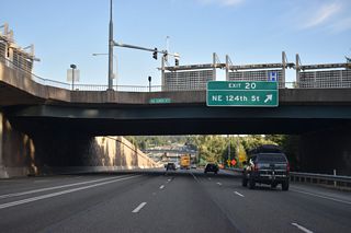 Exit 20 for NE 124th Street departs Interstate 405 south at NE 128th Street. NE 124th Street heads west to Juanita and east to Sammamish Valley.