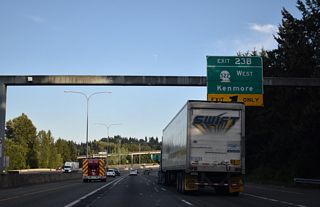 SR 522 travels west from Exit 23 B to the University of Washington Bothell, Downtown Bothell, Kenmore, Lake Forest Park and Interstate 5 in Seattle.