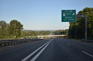 The lone Snohomish County exit from Interstate 405 south is the six-ramp parclo interchange with SR 527 (Bothell Way) north and Bothell Everett Highway south.