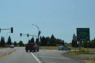 SR 504 meets Interstate 5 at a diamond interchange (Exit 49) in Castle Rock. I-5 travels north to Chehalis and Centralia.
