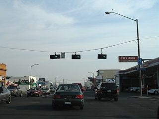 Walnut Street crosses old U.S. 97 (South 1st Street) as a four lane boulevard between South 6th Avenue and South 6th Street.