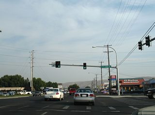 Southbound drivers on old U.S. 97 enter the city limits of Union Gap at the intersection with Old Town Road. South 1st Street becomes Main Street at the city line.