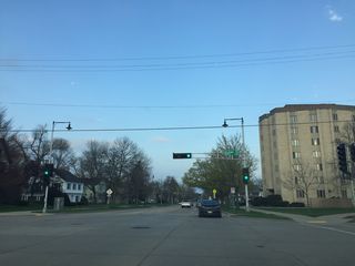 Lawe Street crosses the Fox River to the right (south). To the north, it merges with Meade Street and runs past the Appleton Medical Center Hospital.