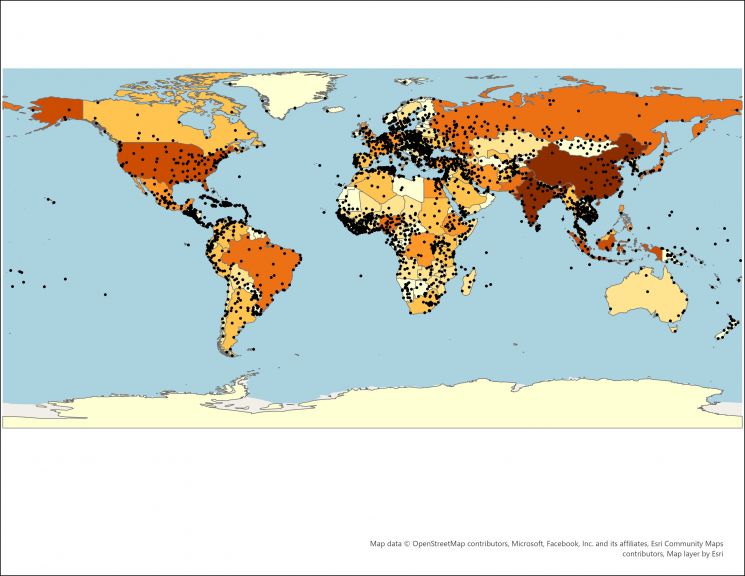 Basic World Map created with ArcGIS Pro