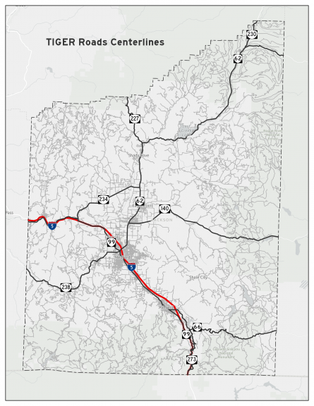 TIGER roads centerline data for Jackson County, Oregon