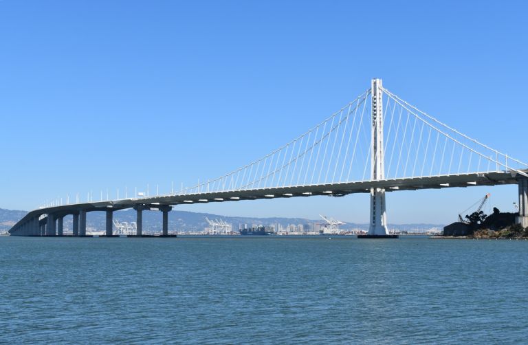 Viewing San Francisco-Oakland Bay Bridge from Treasure Island, CA