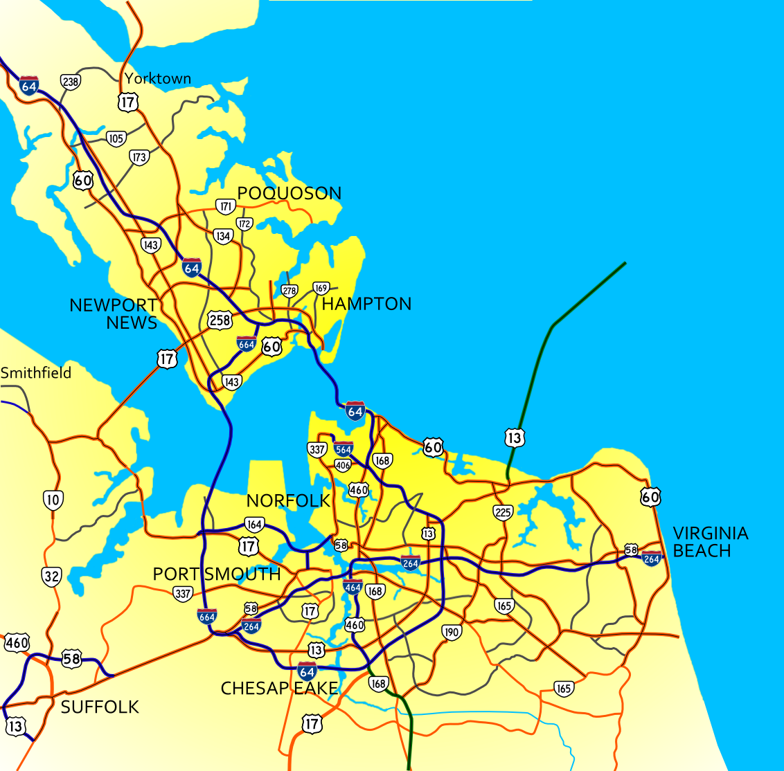 Map of Hampton Roads, Virginia