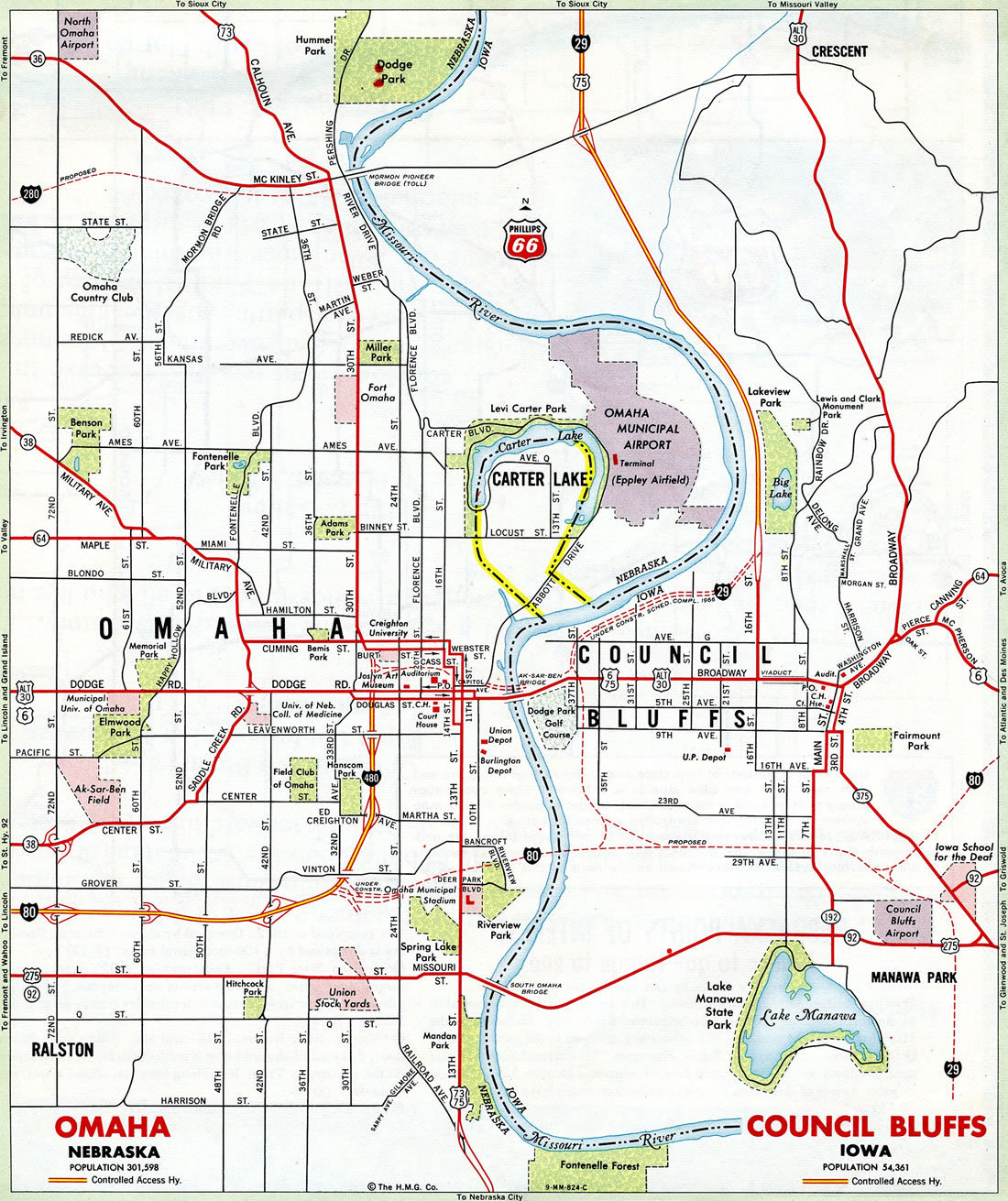 Omaha, Nebraska and Council Bluffs, Iowa in 1965.