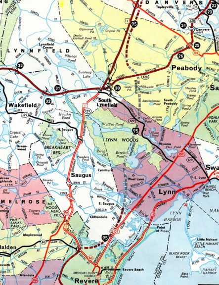 Proposed I-95 - 1971 Massachusetts Official Highway Map