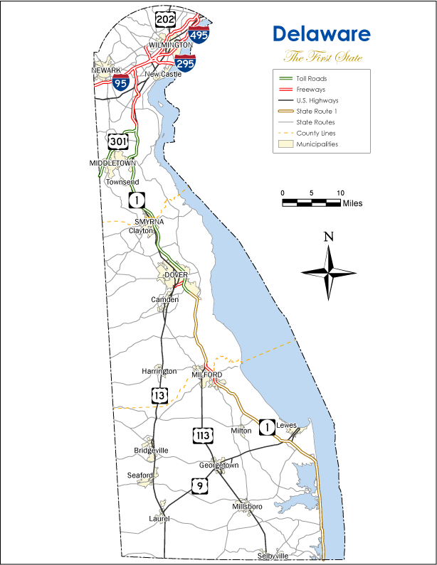 Road Map of Delaware