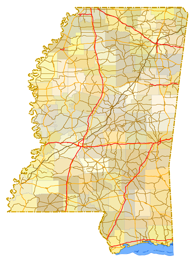 Mississippi road map with distances between cities highway freeway