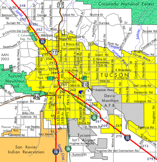 Map of Tucson, AZ