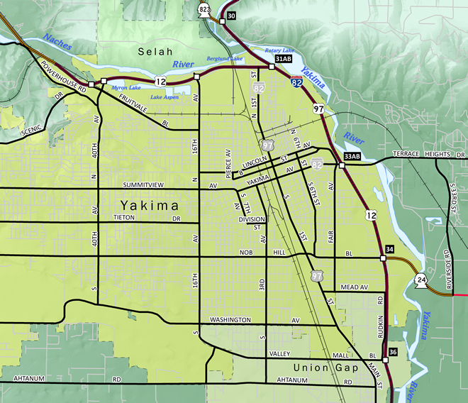 Map of Yakima, Washington