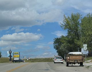 U.S. 14 leaves Moorcroft via North Yellowstone Avenue, passing by the Moorcourt Motel as the U.S. highway leaves town. Follow U.S. 14 northeast to Devils Tower.