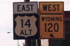 U.S. 14 Alternate and Wyoming 120 shields northeast of Cody.
