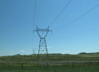 Linking a substation located near Archer, south of I-80 at Exit 370, with some power generating facilities to the southwest near Craig, Colorado, a single-circuit power line spans I-25/U.S. 87 near Lone Tree Creek.
