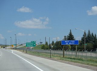 Fuel service at Exit 13 is the last gas available along I-25 north for the next 42 miles. Signs were amended to display 66 miles after an accident destroyed Horton&#039;s Corner gas station at Chugwater on December 30, 2012. However, gas is again available at Chugwater.