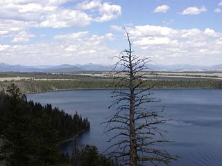 Jackson Hole as seen from the hiking trails above Jenny Lake, Leigh Lake, and Jackson Lake. The view looks north toward Moran Junction.