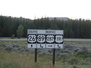 U.S. 26/287 west meet U.S. 89 and U.S. 191 at Moran Junction in the heart of Grand Teton National Park. U.S. 26-89-191 turn south toward Jackson, passing through the Antelope Flats on their way to Moose and Gross Ventre Junction. U.S. 287 turns north with U.S. 89 and U.S. 191 toward Yellowstone National Park.