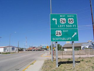 Follow U.S. 26-85 east to Scottsbluff; turn left to follow U.S. 26-85 west to follow the North Platte River toward Lingle. At Lingle, U.S. 26 continues west toward Glendo Reservoir and Douglas; U.S. 85 angles north toward Lusk and the Black Hills Region.