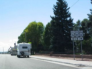 South U.S. 85 and east U.S. 26 merge together onto Main Street. The two routes follow the north bank of the North Platte River en route to Torrington.