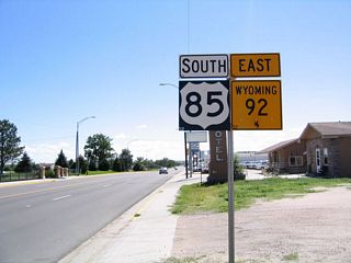 U.S. 85 south and Wyoming 92 east are briefly cosigned south of Torrington.