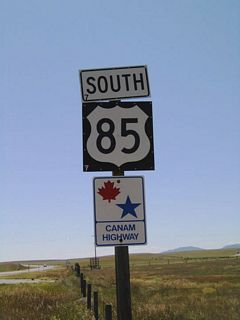 U.S. 85 is cosigned with a CanAm Highway shield on this shield assembly south of Lusk.