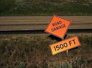 Fallen warning sign along closed U.S. 87 Northbound near Wyoming 193.