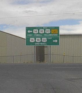 WY-120 combines with U.S. 14-16-20 west for 2.22 miles around Cody from Yellowstone Regional Airport (COD).