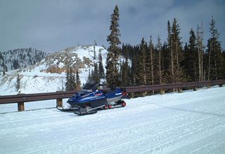 The only way to access Wyoming 130 across the top of the Snowy Range in the winter is via a snowmachine.