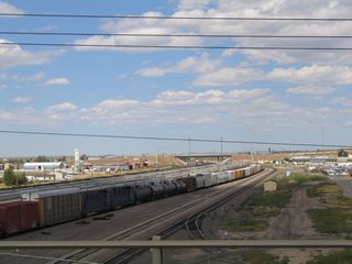 Now we look north from the Wyoming 130-230 viaduct north along the Union Pacific Railroad tracks toward the Curtis Street (Business Loop I-80) viaduct in Laramie.