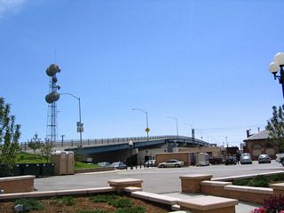 As seen from the plaza is this ground-level view of the Interstate 180 southbound viaduct over the Union Pacific Railroad, looking southbound.