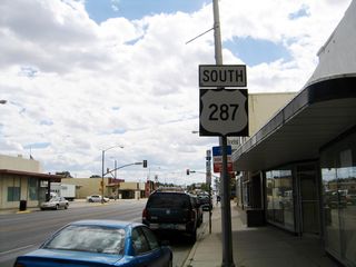 Leaving downtown Laramie, we find this U.S. 287 south reassurance route marker posted along Third Street between Grand Avenue (Business Loop I-80 and U.S. 30) and Garfield Street.